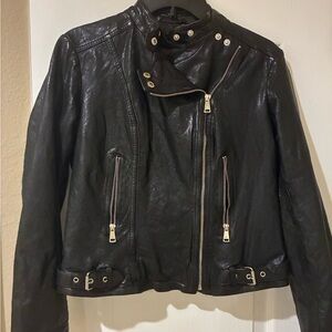 LAUREN BY RALPH LAUREN |  Band Collar 100% Lamb Leather Jacket Sz 6 Black